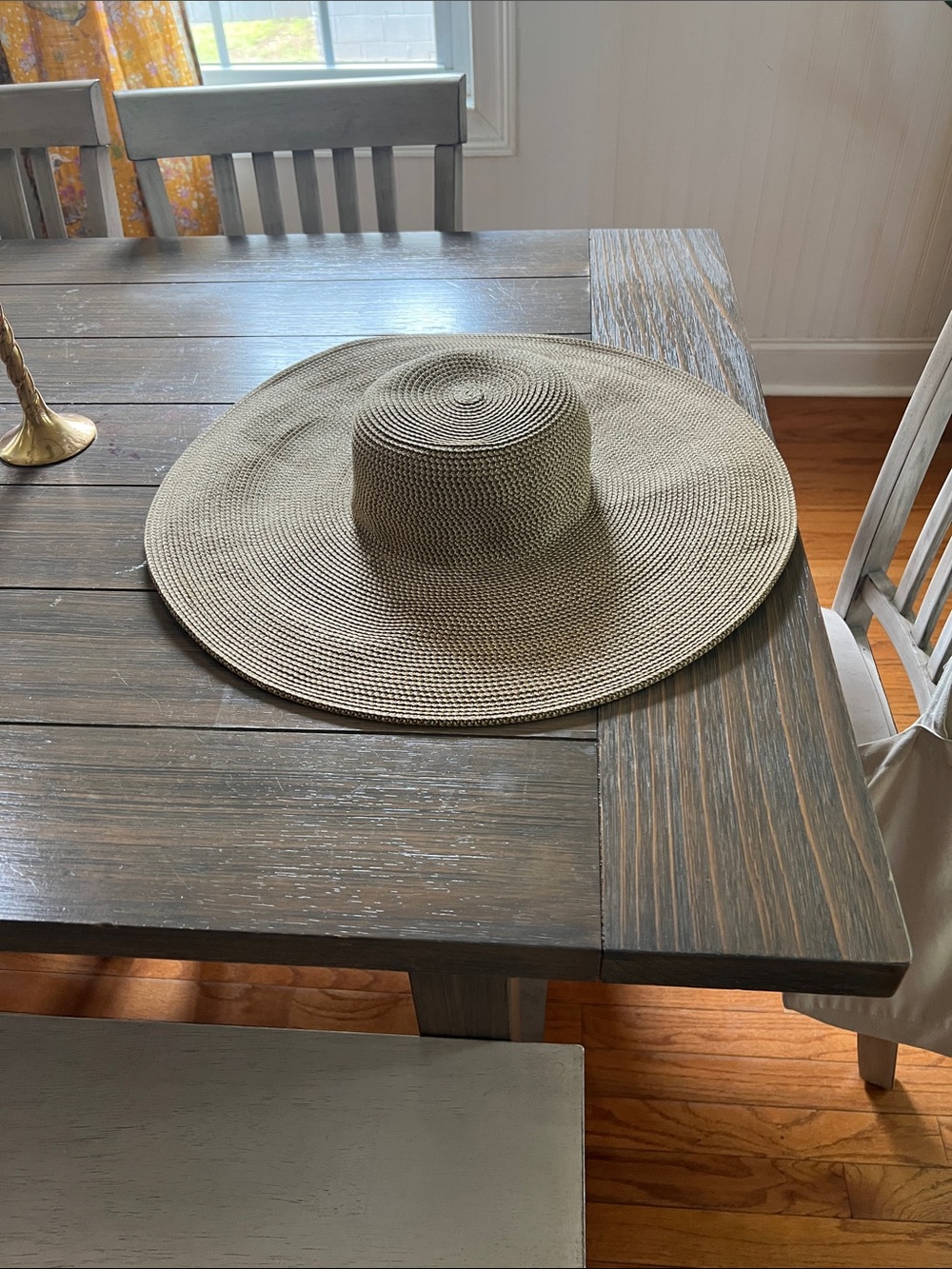 Nine West Neutral Tan Wide-Brim Straw Hat